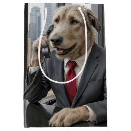 Irish Wolfhound Businessman spricht telefonisch Mittlere Geschenktüte