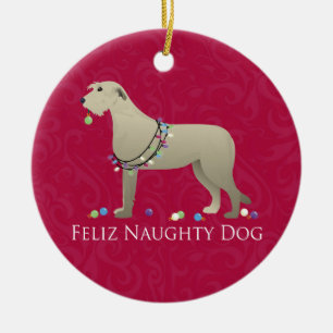 Irish Wolfhound Christmas Design Keramik Ornament