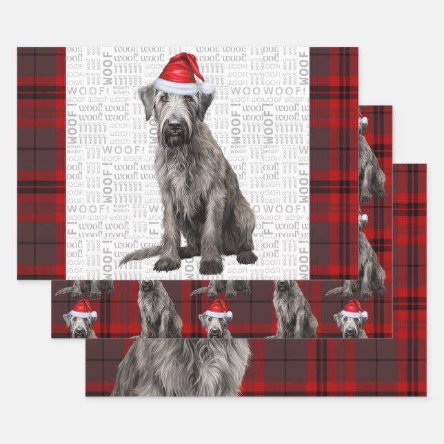 Irish Wolfhound Christmas Dog Red Holiday Plaid Geschenkpapier Set (Set)