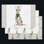 Irish Wolfhound Christmas Dog und Kariert Geschenkpapier Set<br><div class="desc">Dieser schöne irische Wolfhound ist mit einem grünen Winterschal und Anglern für die Urlaubssaison bereit,  als wenn er Misteloe von ihnen hängt. Dieser niedliche Weihnachtshund ist mit einem passenden Taupe-karierten Druck auf diesem Set der Geschenkpackung für den Hundefreund gepaart.</div>