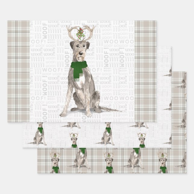 Irish Wolfhound Christmas Dog und Kariert Geschenkpapier Set (Set)