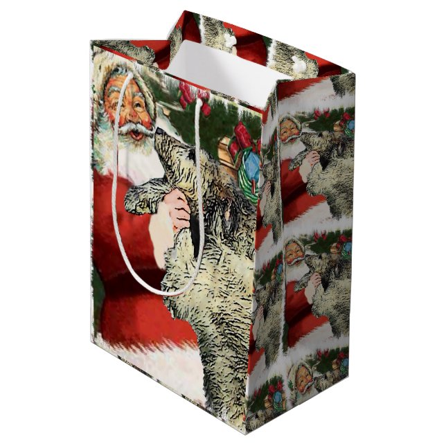 Irish Wolfhound Christmas Mittlere Geschenktüte (Rückseite Schrägansicht)