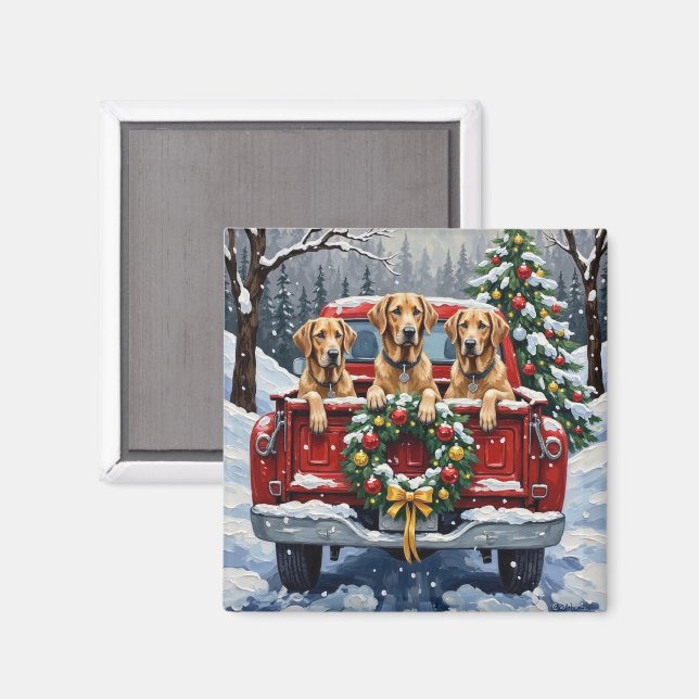Irish Wolfhound Christmas Red Truck Holiday Gift Magnet (Vorderseite/Rückseite)