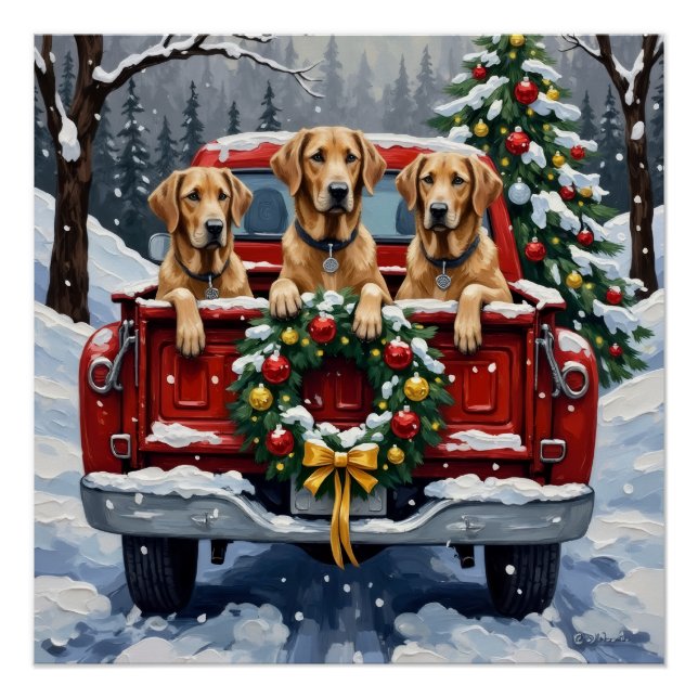 Irish Wolfhound Christmas Red Truck Holiday Gift Poster (Vorderseite)