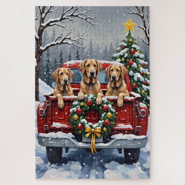 Irish Wolfhound Christmas Red Truck Holiday Gift Puzzle (Vertikal)