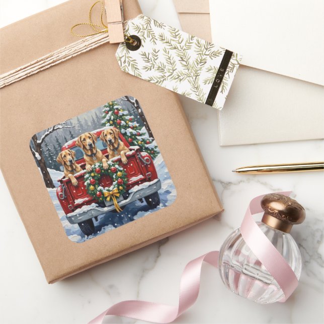 Irish Wolfhound Christmas Red Truck Holiday Gift Quadratischer Aufkleber (Schenken)