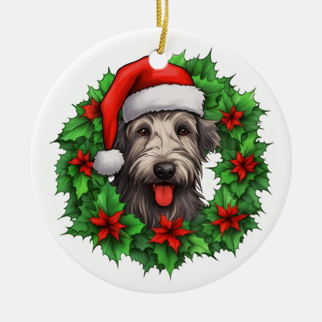Irish Wolfhound Christmas Wreath Keramik Ornament (Vorne)