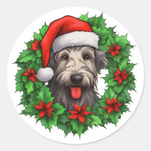 Irish Wolfhound Christmas Wreath Runder Aufkleber