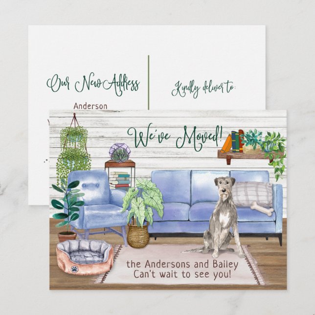 Irish Wolfhound Cosy New Zuhause Moving Ankündigungspostkarte (Vorne/Hinten)