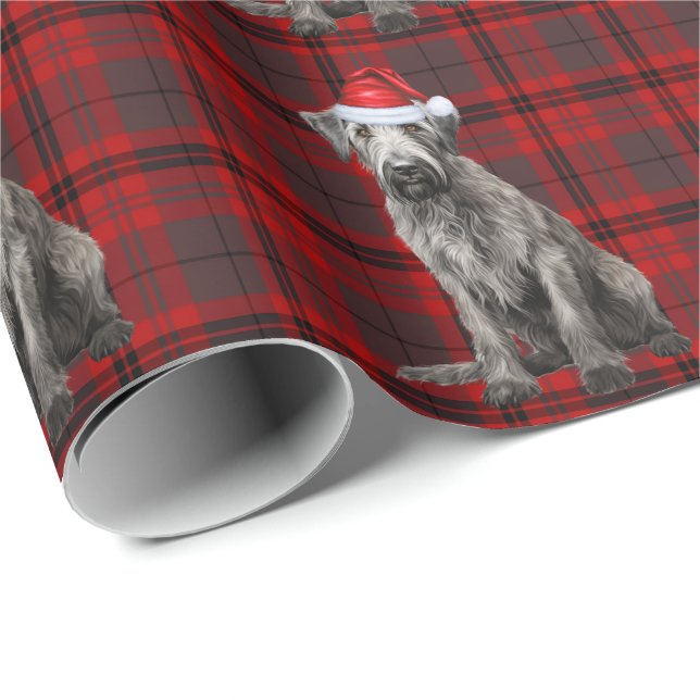 Irish Wolfhound Dog Funny Holiday Plaid Christmas Geschenkpapier (Rolleneckpunkt)