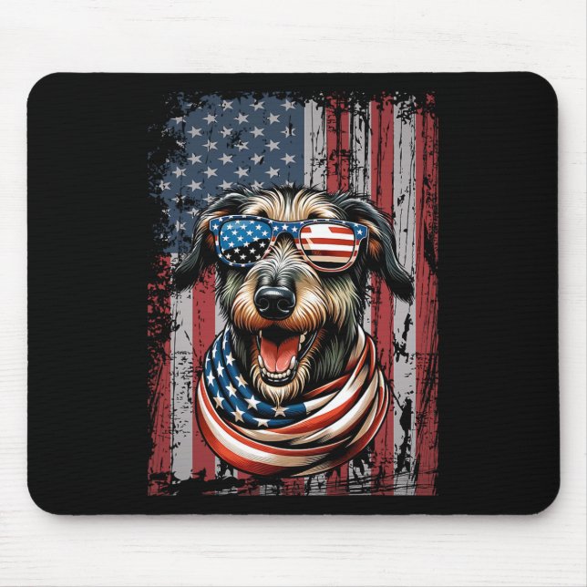 Irish Wolfhound Dog Lover USA Flag 4. Juli Patr Mousepad (Vorne)