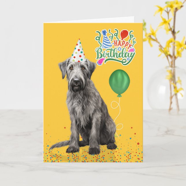 Irish Wolfhound Dog Party Hat Yellow Birthday Karte (Gelbe Blume)