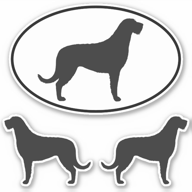 Irish Wolfhound Dog Silhouetten Vinyl Sticker Set (Vorderseite)