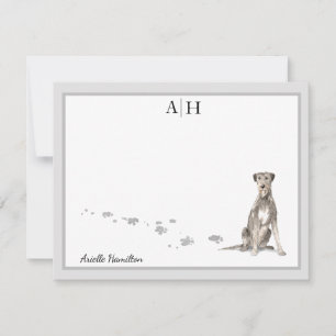 Irish Wolfhound Grau Border Monogram Your Name Mitteilungskarte