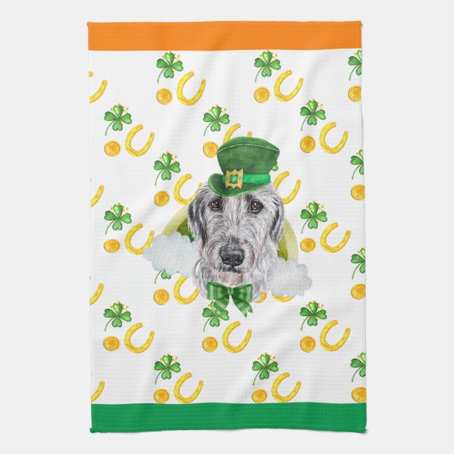 Irish Wolfhound Holiday Wohngestaltung St Patricks Geschirrtuch (Vertikal)