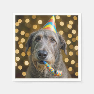 Irish Wolfhound-Hund mit Partyhut zum Geburtstag Serviette
