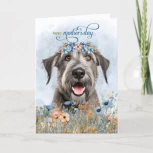 Irish Wolfhound Hund Wildblumen Muttertag Feiertagskarte