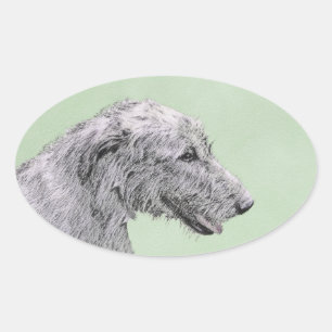 Irish Wolfhound-Malerei - Süße originelle Hundekun Ovaler Aufkleber