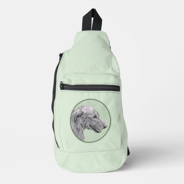 Irish Wolfhound Painting Gray Original Dog Art Crossbody Bag (Vorderseite)