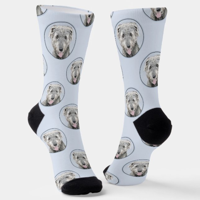 Irish Wolfhound Painting Gray Original Dog Art Socken (Gewinkelt)