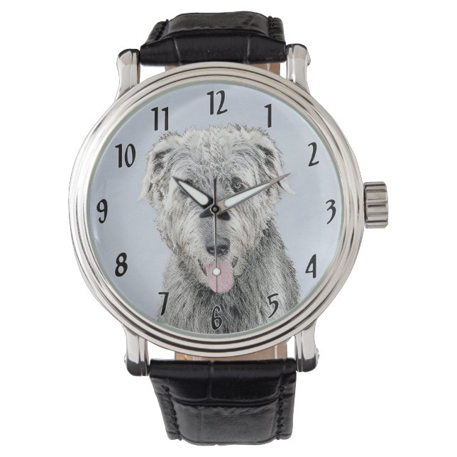 Irish Wolfhound Painting - Niedliche Original Dog  Armbanduhr (Vorderseite)
