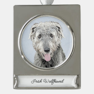 Irish Wolfhound Painting - Niedliche Original Dog  Banner-Ornament Silber