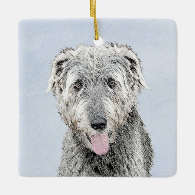 Irish Wolfhound Painting - Niedliche Original Dog  Keramikornament (Vorderseite)