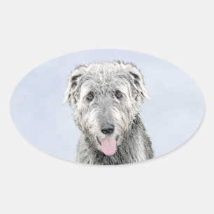 Irish Wolfhound Painting - Niedliche Original Dog  Ovaler Aufkleber