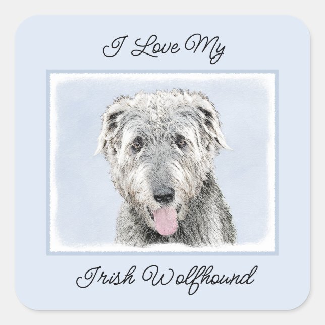 Irish Wolfhound Painting - Niedliche Original Dog  Quadratischer Aufkleber (Vorderseite)