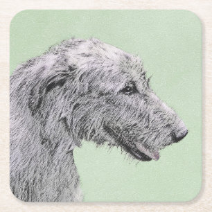 Irish Wolfhound Painting - Niedliche Original Dog  Rechteckiger Pappuntersetzer