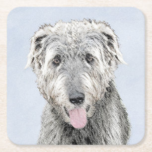 Irish Wolfhound Painting - Niedliche Original Dog Rechteckiger Pappuntersetzer