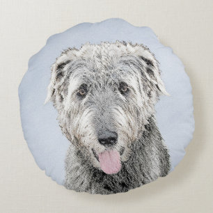 Irish Wolfhound Painting - Niedliche Original Dog  Rundes Kissen