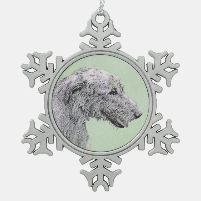 Irish Wolfhound Painting - Niedliche Original Dog  Schneeflocken Zinn-Ornament (Vorderseite)