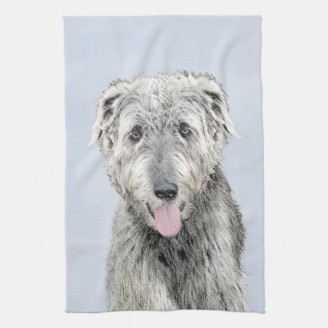 Irish Wolfhound Painting - Niedliche Original Hund Geschirrtuch (Vertikal)