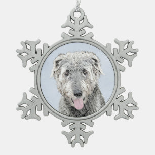 Irish Wolfhound Painting - Niedliche Original Hund Schneeflocken Zinn-Ornament