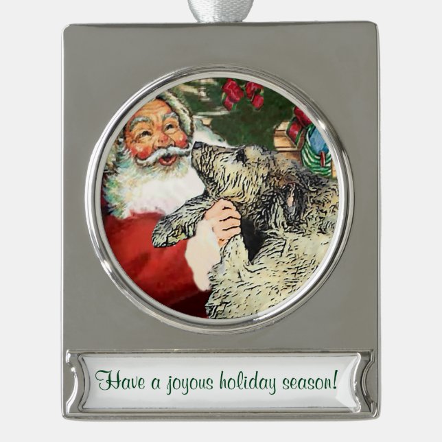 Irish Wolfhound Personalisierte Weihnachten Banner-Ornament Silber (Vorderseite)