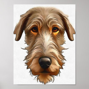 Irish Wolfhound Pet Portrait Black Kontur Art Poster