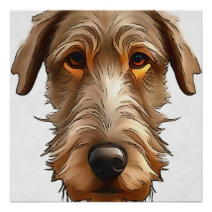 Irish Wolfhound Pet Portrait Black Kontur Art Poster