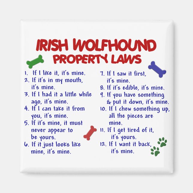 IRISH WOLFHOUND Property Laws 2 Magnet (Vorne)