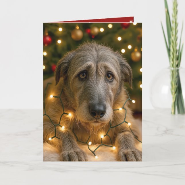 Irish Wolfhound Tangled In Holiday Lights Karte (Vorderseite)