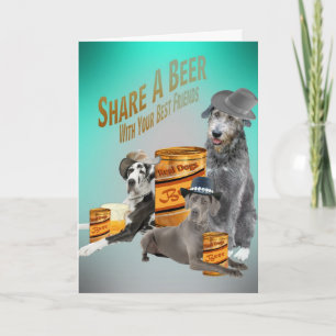 Irish Wolfhound teilt ein Bier mit Freundeskarten Karte