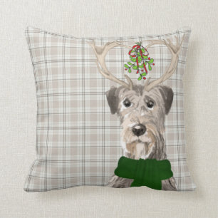 Irish Wolfhound und Taupe Karierter Weihnachtshund Kissen