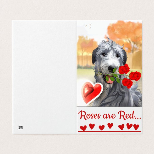 Irish Wolfhound Valentine Kunstwerk Grußkarte (Außenseite Aufgefaltet)