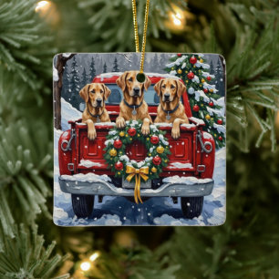 Irish Wolfhound Weihnachtsroter LKW Feiertagsgesch Keramikornament