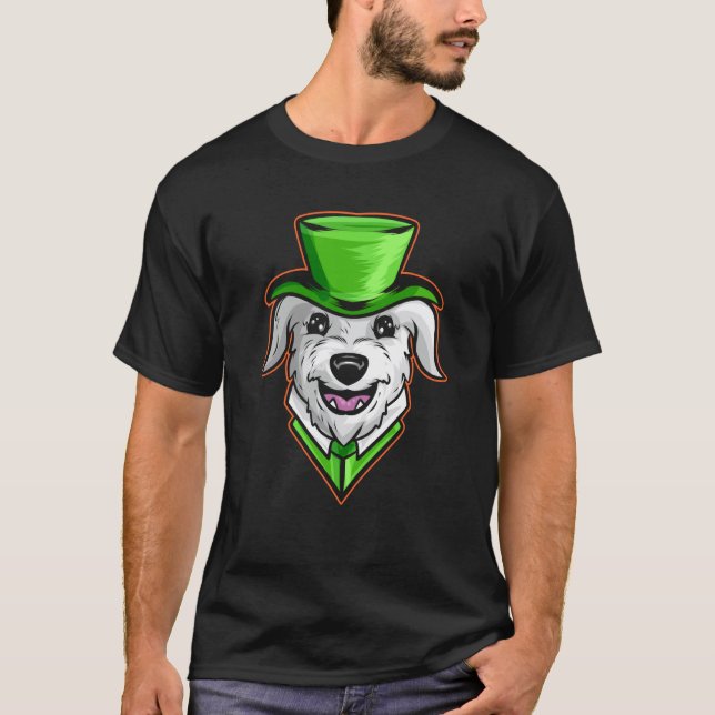 Irish Wolfhound With Green Hat Neckerchief St Patr T-Shirt (Vorderseite)