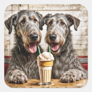Irish Wolfhounds mit Eiscreme-Soda Quadratischer Aufkleber