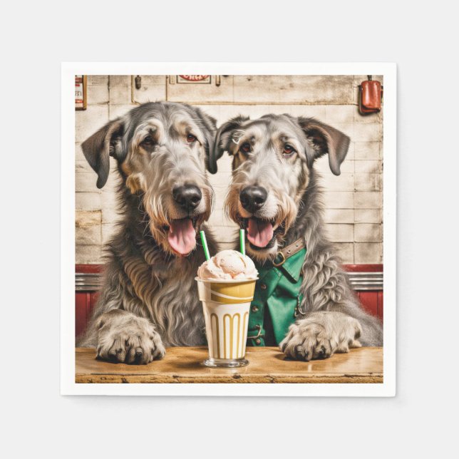 Irish Wolfhounds mit Eiscreme-Soda Serviette (Vorderseite)