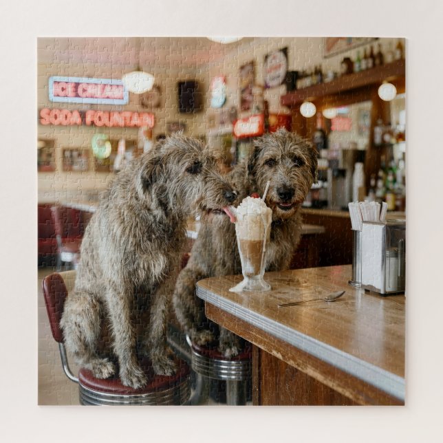 Irish Wolfhounds teilen sich einen Milchshake Puzzle (Vertikal)
