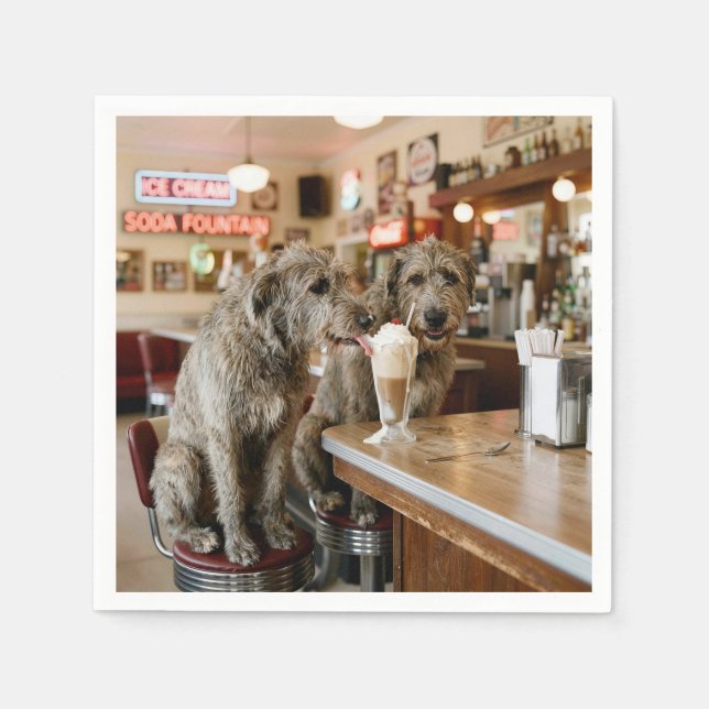 Irish Wolfhounds teilen sich einen Milchshake Serviette (Vorderseite)