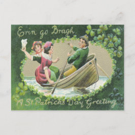 Irish Woman Man Rowboat Kleeblatt Postkarte